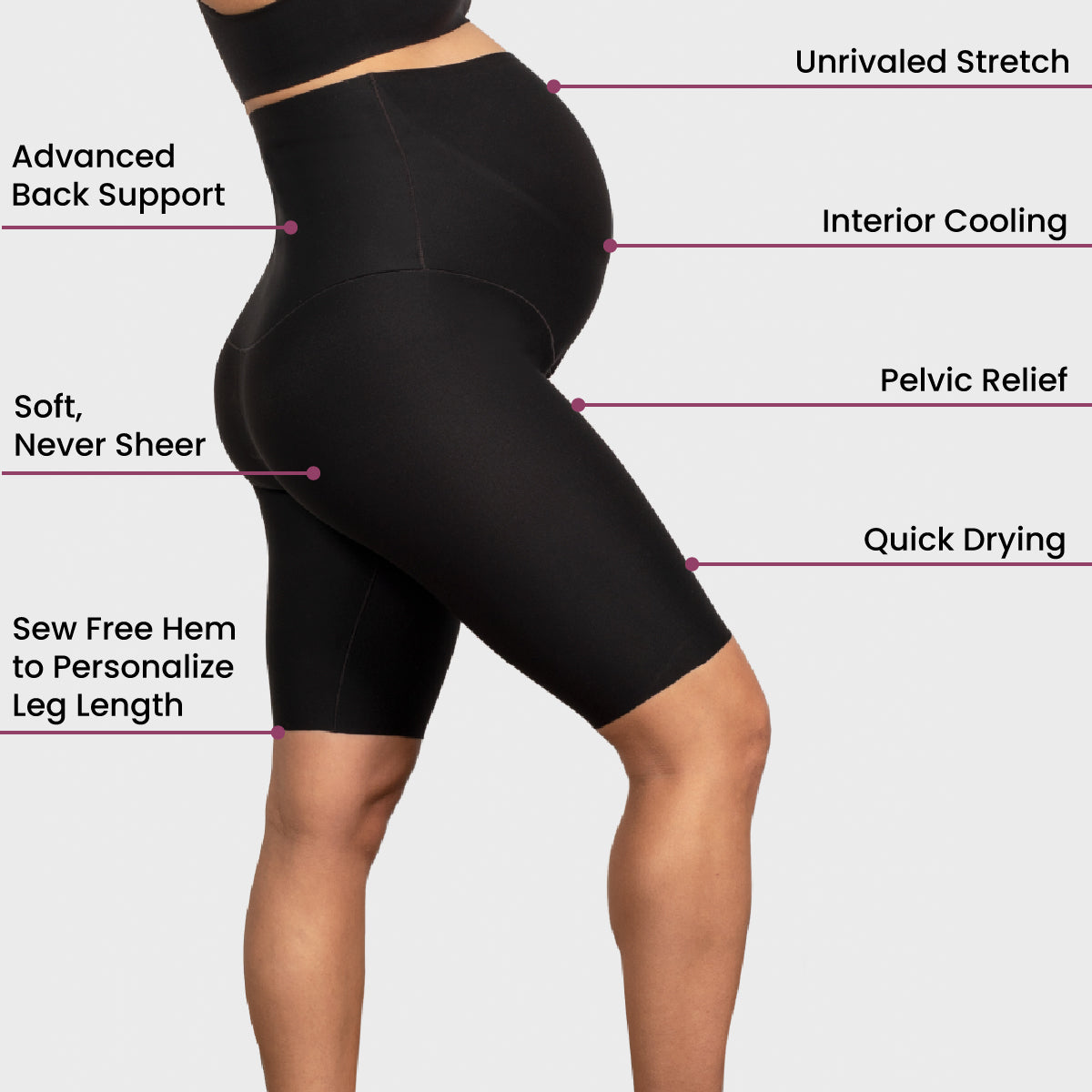 The GLOWE Maternity Short 8", XSMALL / Black The GLOWE Maternity Short 8", XSMALL / Black